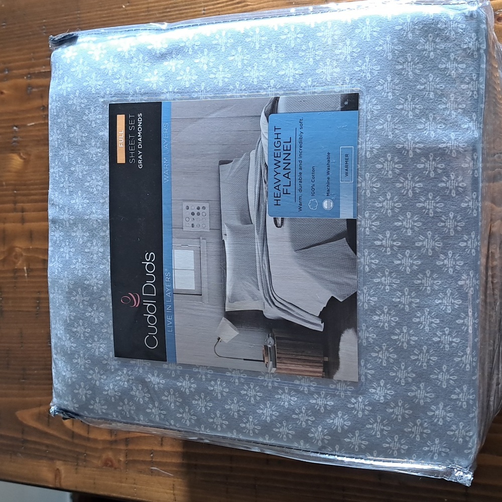 Cuddl Duds Heavyweight Flannel - Grey Diamond Pattern - Full